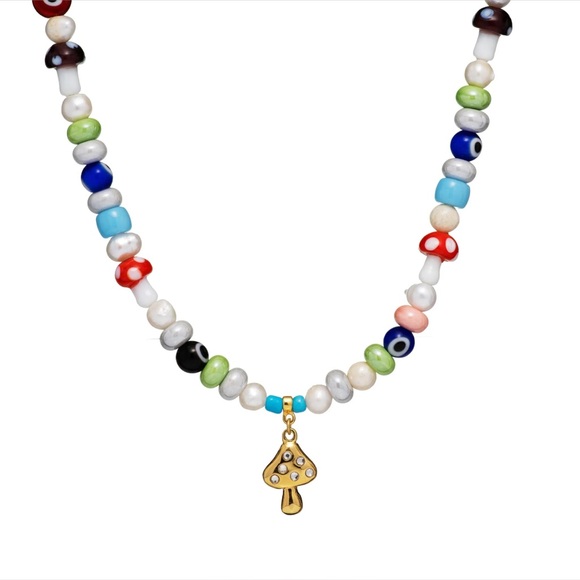 Mayamar Jewelry - New MAYAMAR Colorful Beaded Necklace with Gold Mushroom Pendant